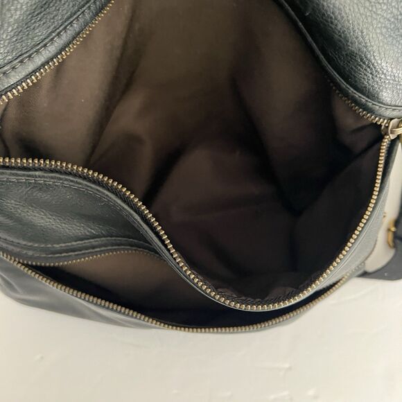 Fossil Explorer XL Black Leather Fold Over Crossbody Hobo Tote Shoulder Bag - Picture 9 of 16